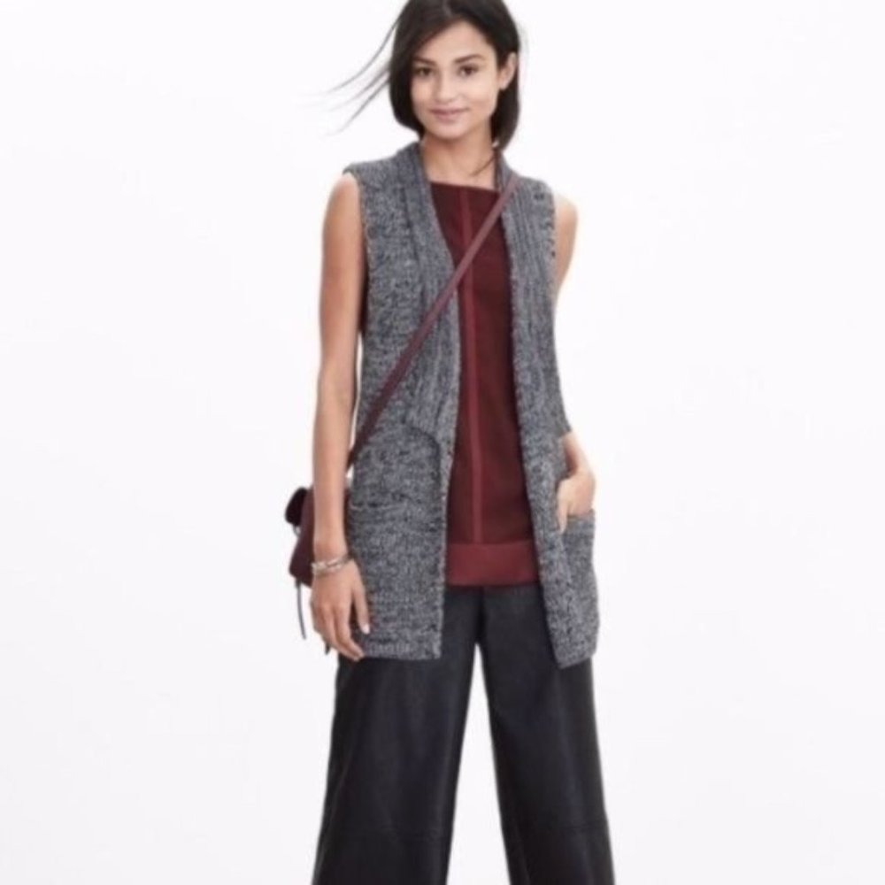 Banana Republic Sleeveless Sweater Blazer‎ Black Marled XS Merino Wool Bl…